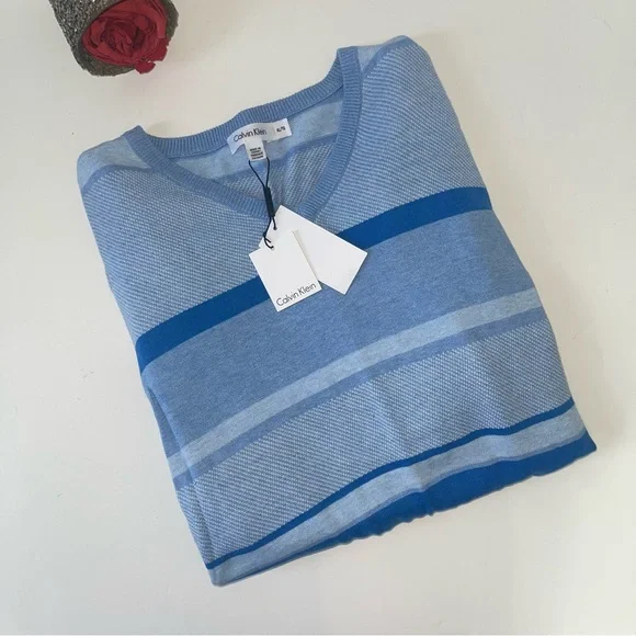 Calvin Klein Mens V-Neck Blue Long Sleeves Sweater- Size XL - New With Tag - Picture 8 of 10